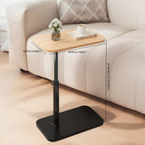 Verstelbare zijkanttafel met stevig metalen frame en glad houten blad, ideaal voor gebruik naast bank of bed voor comfortabel werken of ontspannen.