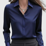 Dames blouse met gedrapeerde hals en lange mouwen