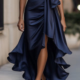 Elegante Halter Maxi Jurk met Volants en Tailleband