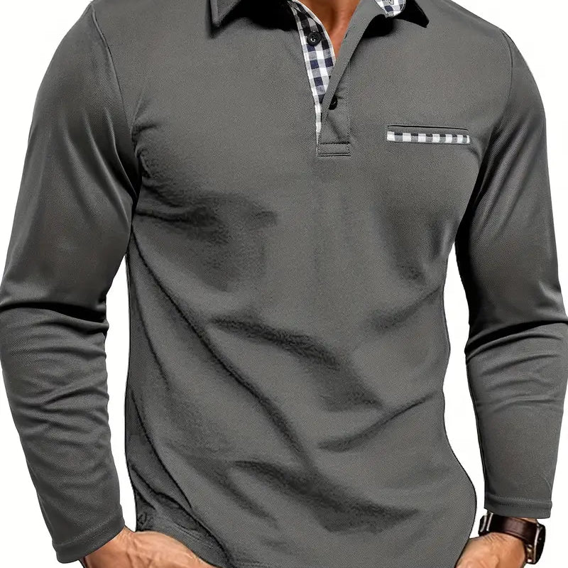 Poloshirt met lange mouwen en ruitdetails voor heren