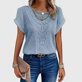 Dames blouse met gehaakt voorpand en korte mouwen