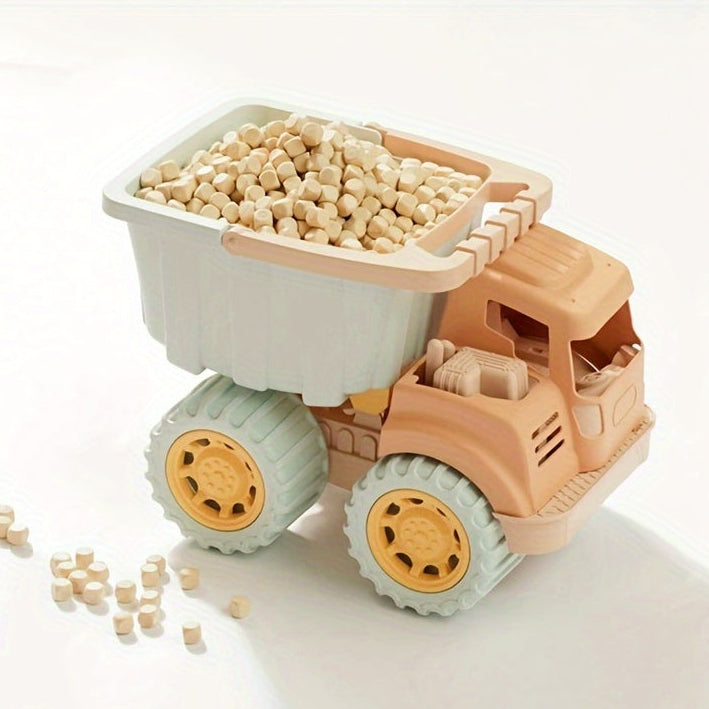 Montessori BuildTruck speelgoed kiepwagen voor kinderen – duurzaam houten materiaal, beweegbare onderdelen en stimuleert creatief spel en motorische ontwikkeling.
