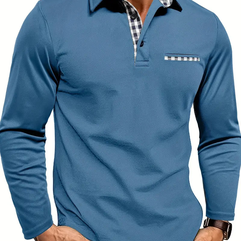 Poloshirt met lange mouwen en ruitdetails voor heren