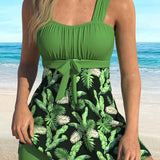 Dames Tankini met Botanische Print en Brede Bandjes
