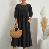 Losse Midi Jurk met Driekwart Mouwen