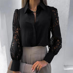 Elegante dames blouse met kanten mouwen – verfijnde en vrouwelijke uitstraling, perfect voor formele gelegenheden, kantooroutfits of stijlvolle avondlooks.