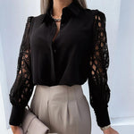 Elegante dames blouse met kanten mouwen – verfijnde en vrouwelijke uitstraling, perfect voor formele gelegenheden, kantooroutfits of stijlvolle avondlooks.
