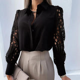 Elegante dames blouse met kanten mouwen – verfijnde en vrouwelijke uitstraling, perfect voor formele gelegenheden, kantooroutfits of stijlvolle avondlooks.