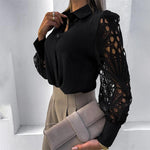 Elegante dames blouse met kanten mouwen – verfijnde en vrouwelijke uitstraling, perfect voor formele gelegenheden, kantooroutfits of stijlvolle avondlooks.