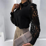 Elegante dames blouse met kanten mouwen – verfijnde en vrouwelijke uitstraling, perfect voor formele gelegenheden, kantooroutfits of stijlvolle avondlooks.