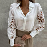 Elegante dames blouse met kanten mouwen – verfijnde en vrouwelijke uitstraling, perfect voor formele gelegenheden, kantooroutfits of stijlvolle avondlooks.
