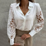 Elegante dames blouse met kanten mouwen – verfijnde en vrouwelijke uitstraling, perfect voor formele gelegenheden, kantooroutfits of stijlvolle avondlooks.