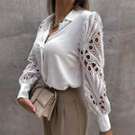 Elegante dames blouse met kanten mouwen – verfijnde en vrouwelijke uitstraling, perfect voor formele gelegenheden, kantooroutfits of stijlvolle avondlooks.