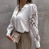 Elegante dames blouse met kanten mouwen – verfijnde en vrouwelijke uitstraling, perfect voor formele gelegenheden, kantooroutfits of stijlvolle avondlooks.