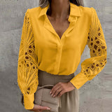 Elegante dames blouse met kanten mouwen – verfijnde en vrouwelijke uitstraling, perfect voor formele gelegenheden, kantooroutfits of stijlvolle avondlooks.