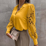 Elegante dames blouse met kanten mouwen – verfijnde en vrouwelijke uitstraling, perfect voor formele gelegenheden, kantooroutfits of stijlvolle avondlooks.