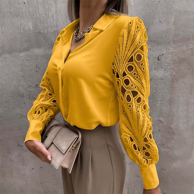 Elegante dames blouse met kanten mouwen – verfijnde en vrouwelijke uitstraling, perfect voor formele gelegenheden, kantooroutfits of stijlvolle avondlooks.