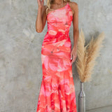 Dames Maxi Jurk met Abstracte Print en Spaghettibandjes