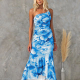 Dames Maxi Jurk met Abstracte Print en Spaghettibandjes