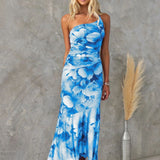 Dames Maxi Jurk met Abstracte Print en Spaghettibandjes