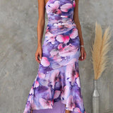 Dames Maxi Jurk met Abstracte Print en Spaghettibandjes