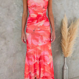 Dames Maxi Jurk met Abstracte Print en Spaghettibandjes