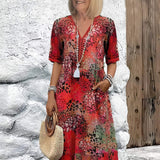 Dames Midi Jurk met Bloemenprint en Knoopsluiting