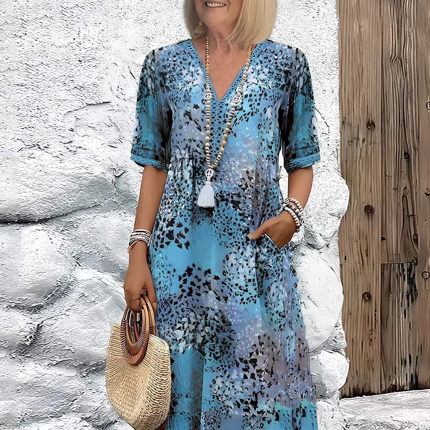 Dames Midi Jurk met Bloemenprint en Knoopsluiting
