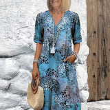 Dames Midi Jurk met Bloemenprint en Knoopsluiting