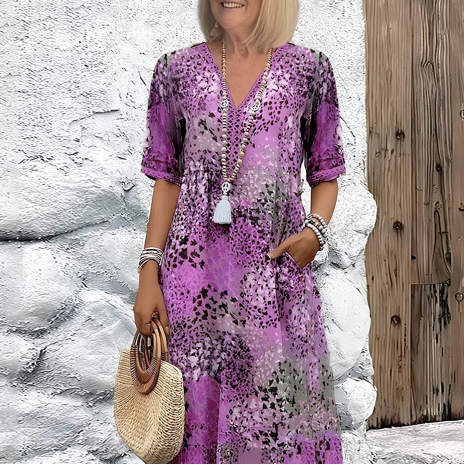 Dames Midi Jurk met Bloemenprint en Knoopsluiting