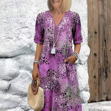 Dames Midi Jurk met Bloemenprint en Knoopsluiting