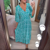 Dames Midi Jurk met Stippenprint en V-Hals