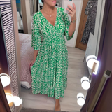 Dames Midi Jurk met Stippenprint en V-Hals