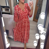 Dames Midi Jurk met Stippenprint en V-Hals