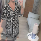 Dames Midi Jurk met Stippenprint en V-Hals