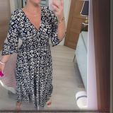 Dames Midi Jurk met Stippenprint en V-Hals