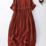 Maxi Jurk met Ronde Hals en Geplooide Rok
