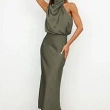 Halter Maxi Jurk met Gedrapeerde Halslijn