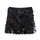 Pailletten Mini Rok met Hoge Taille
