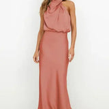 Halter Maxi Jurk met Gedrapeerde Halslijn