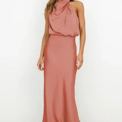 Halter Maxi Jurk met Gedrapeerde Halslijn