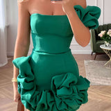 Strapless Mini Jurk met Bloemdetails