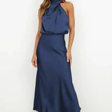 Halter Maxi Jurk met Gedrapeerde Halslijn
