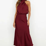 Halter Maxi Jurk met Gedrapeerde Halslijn