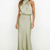 Halter Maxi Jurk met Gedrapeerde Halslijn