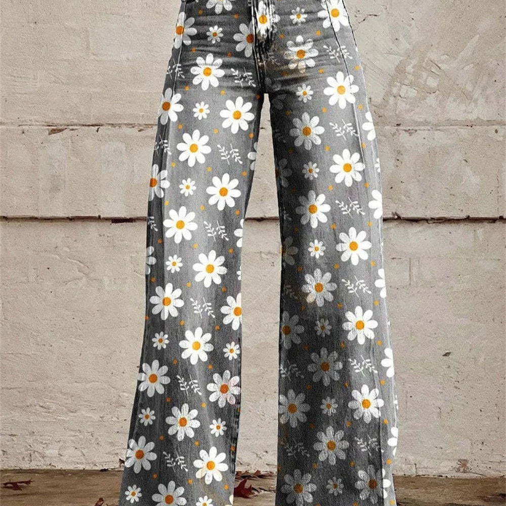 Dames broek met bloemenprint en wijde pijpen