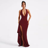 Sexy Maxi Jurk met Diepe V-Hals en Split