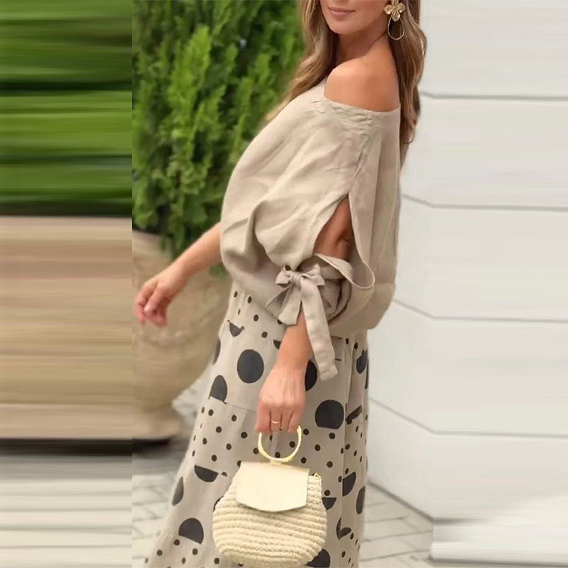 Maëlle - Tweedelig Pak met Stippen – Trendy Damesoutfit met Luchtige Stof, Elegante Stippenprint, Comfortabele Pasvorm en Modieuze Look voor Zomer en Lente.