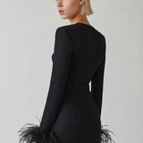 Mini Jurk met Vierkante Halslijn en Veerdetails