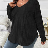 Damski Sweter Oversize V Neck Casual Długi Rękaw